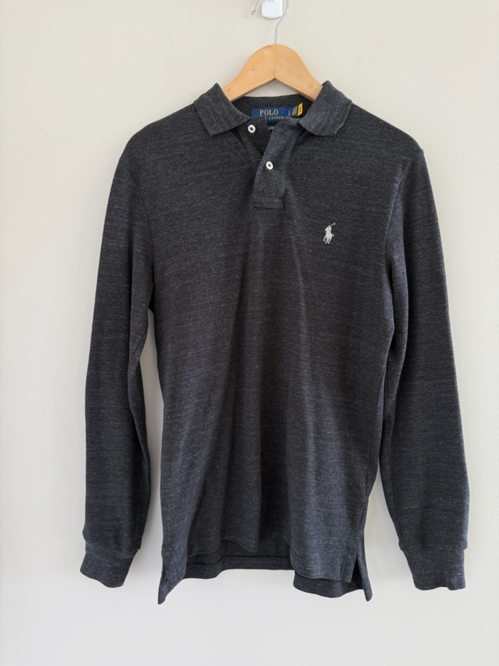 Polo Ralph Lauren Gray Long Sleeve Polo Shirt Slim Fit Preppy Minimalist Mens S